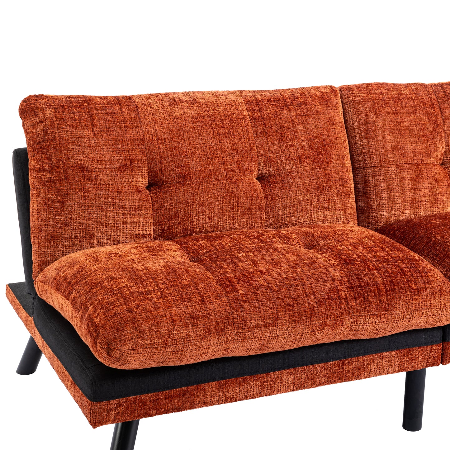 Convertible Sofa Bed Loveseat Futon Bed Breathable Adjustable Lounge Couch with Metal Legs - Compact Living Space Chenille-Orange