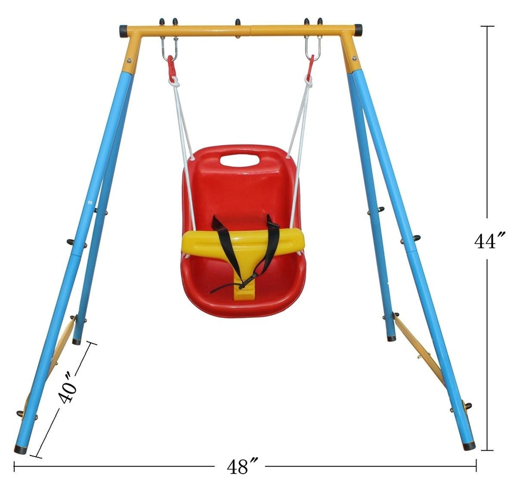 Baby Toddler Swing Set with Safety Belt for Backyard - Indoor/Outdoor Metal, Sturdy Construction, Adjustable Height, Secure and Fun Playtime, Blue/Yellow Color, Suitable for Indoor and Outdoor Spaces
