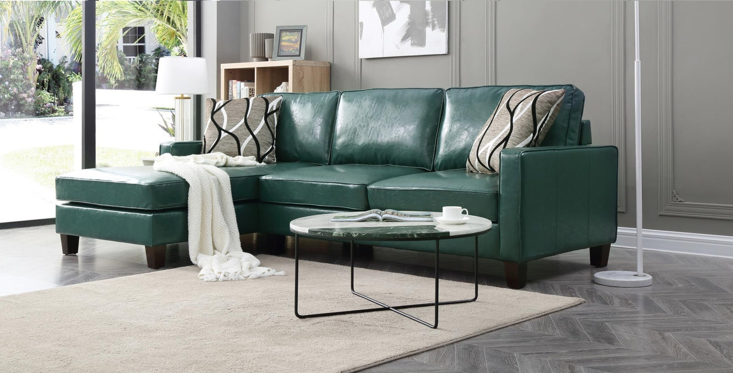 Turquoise Sectional Sofa with Detachable Seat & Espresso Wood Legs - Velcro Closure, Comfortable, Stylish - Various Sizes