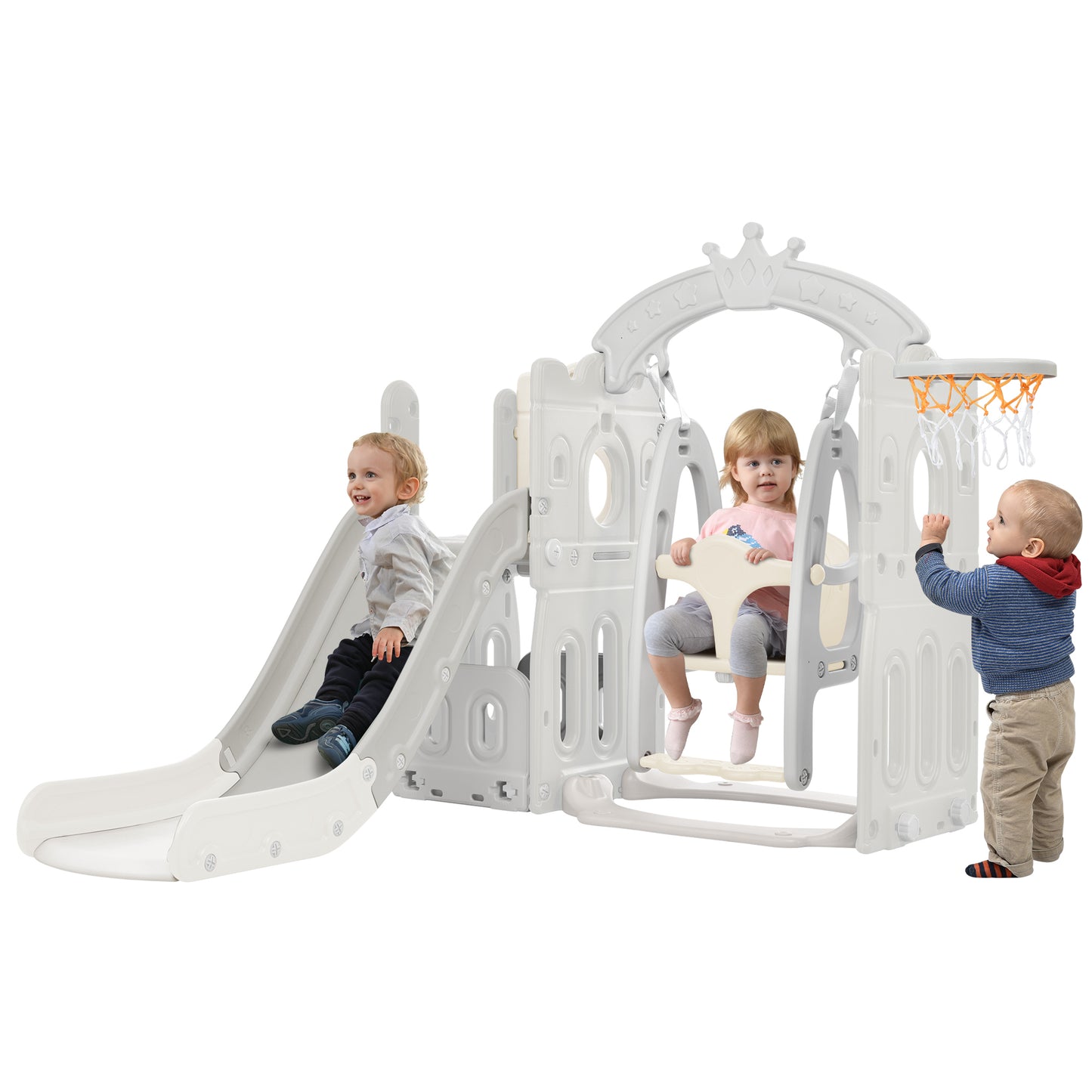 Toddler Slide and Swing Set: 5 in 1, Kids Playground Climber Slide Playset with Basketball Hoop, Freestanding Combination for Indoor & Outdoor Use