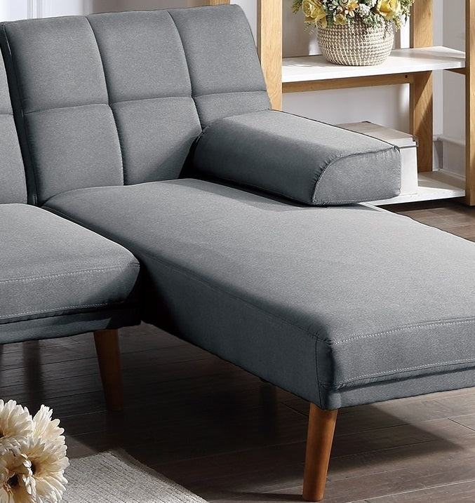 Blue Grey Polyfiber 2pc Sectional Sofa Set: Solid Wood Legs, Tufted Couch, Adjustable Sofa Chaise