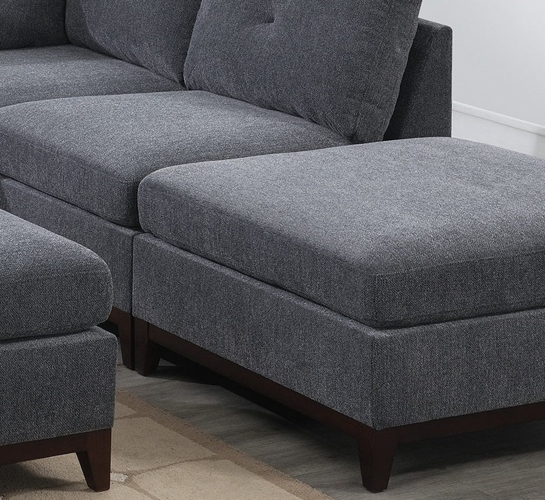 Ash Grey Chenille Fabric Modular Sectional 6pc Set Living Room Furniture Corner L-Sectional Couch with 2 Corner Wedges, 2 Armless Chairs, and 2 Ottomans - Tufted Back, Exposed Wooden Base