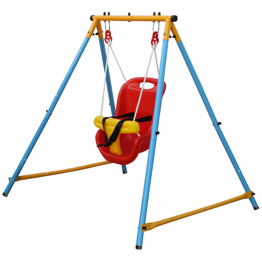 Baby Toddler Swing Set with Safety Belt for Backyard - Indoor/Outdoor Metal, Sturdy Construction, Adjustable Height, Secure and Fun Playtime, Blue/Yellow Color, Suitable for Indoor and Outdoor Spaces