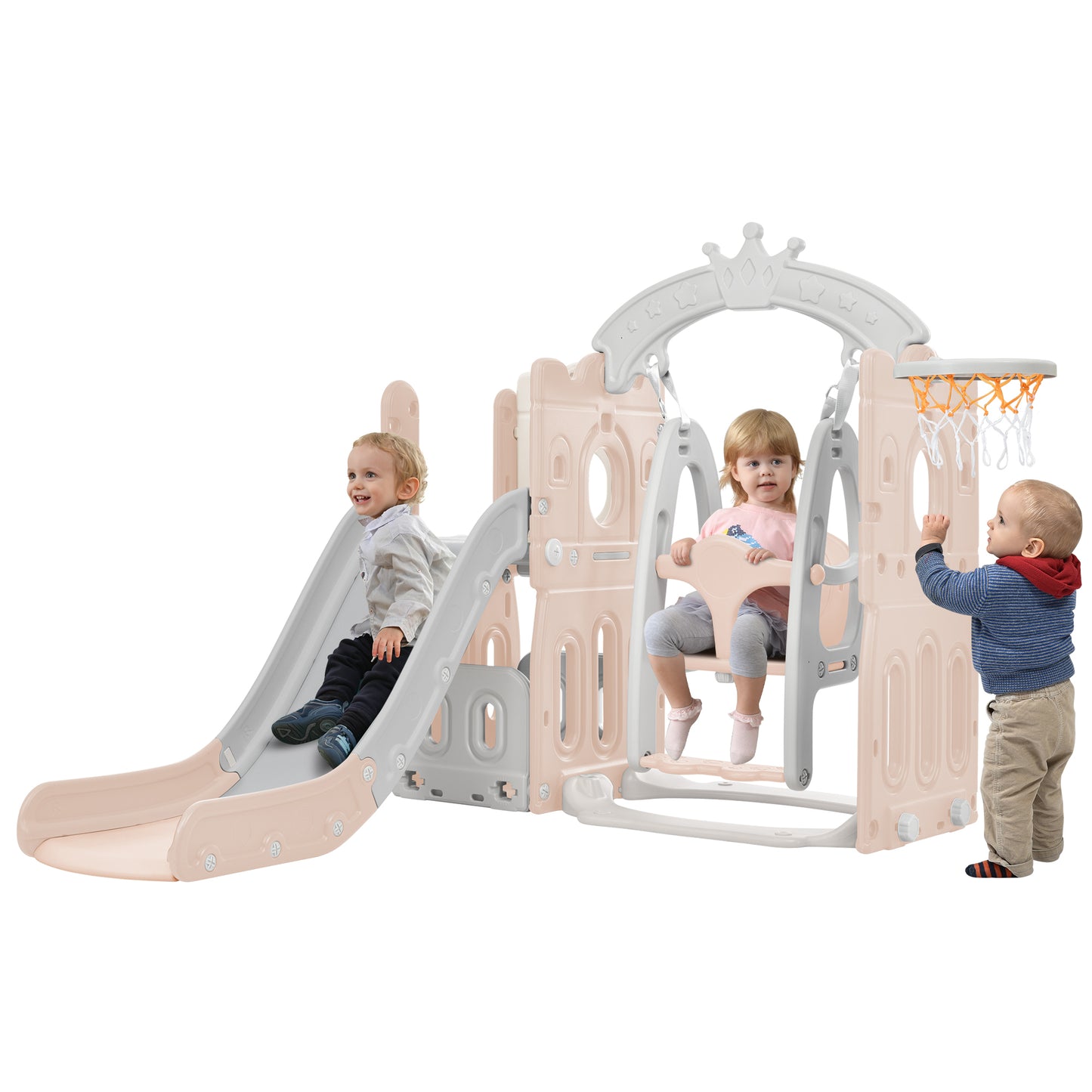 Toddler Slide and Swing Set 5 in 1: Freestanding Kids Playground Climber Slide Playset with Basketball Hoop for Indoor & Outdoor Fun, Perfect for Babies - Multi-Color & Size Options Available