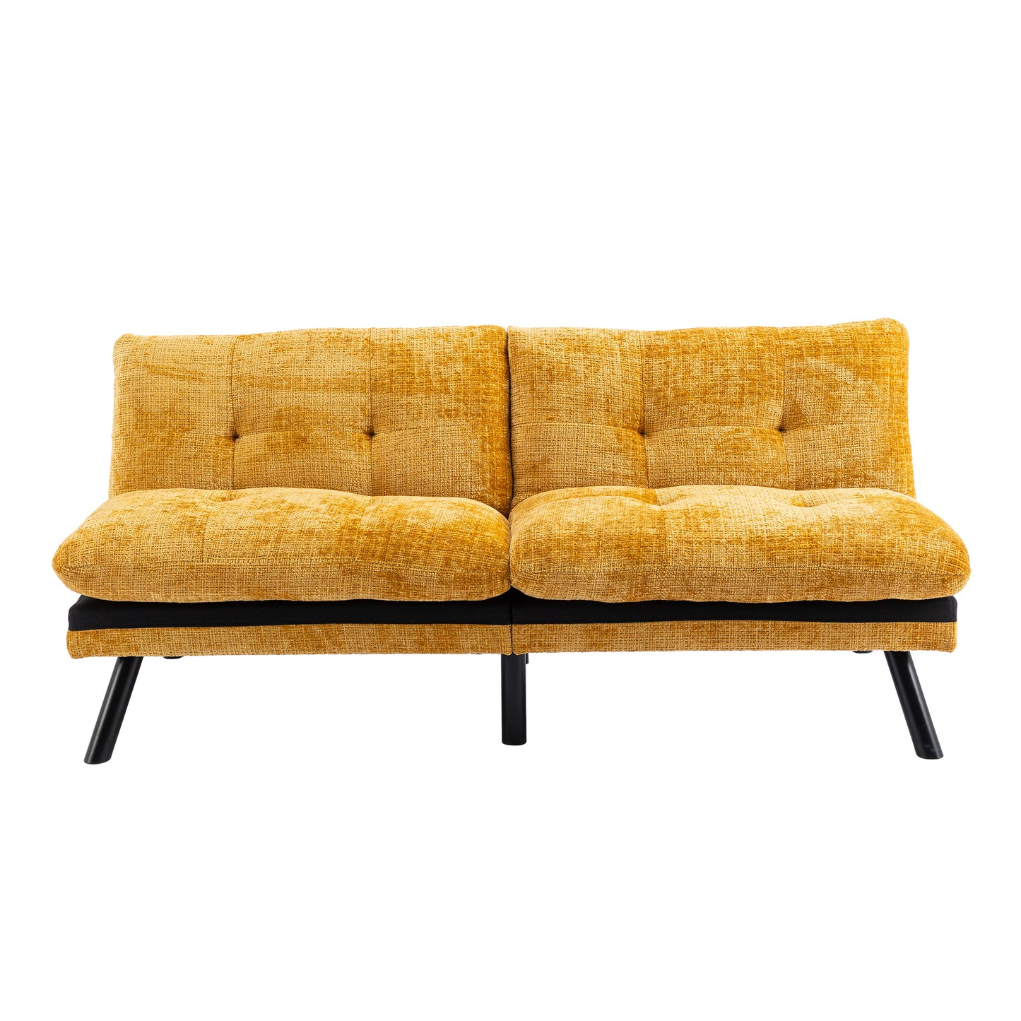 Convertible Sofa Bed Loveseat Futon Bed Adjustable Lounge Couch with Metal Legs, Breathable Chenille-Yellow. Perfect for Compact Living Spaces.