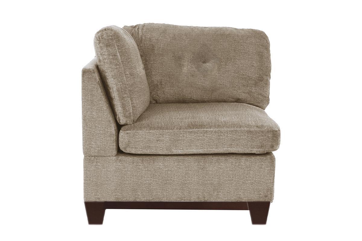 Camel Chenille Fabric Modular Sectional 6pc Set: U-Sectional Couch, Tufted Back, Exposed Wooden Base - Corner Wedge, Armless Chairs, Ottomans (Size/Color)