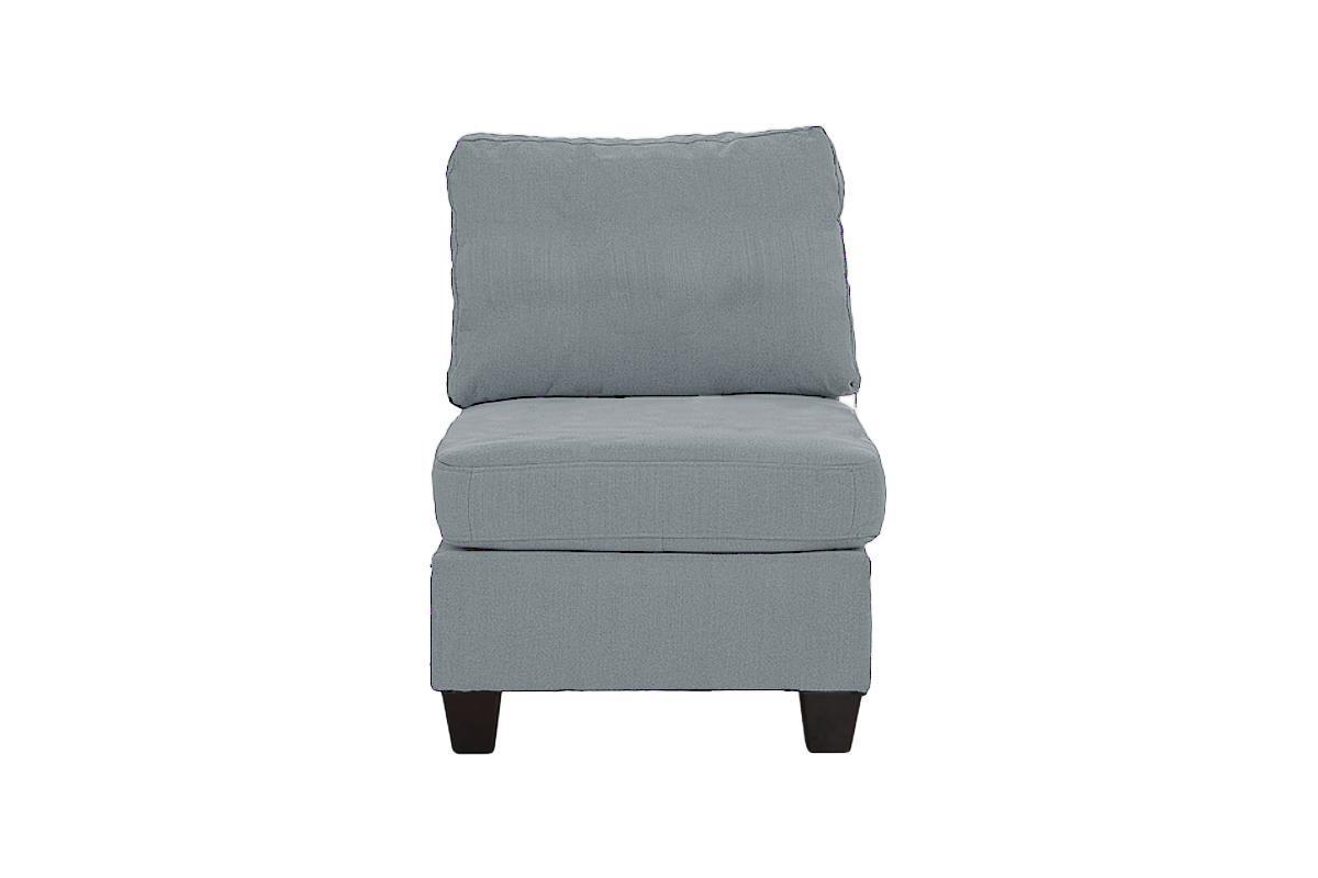 Modular Sectional Living Room Furniture Grey Linen Like Fabric 9pc Set: 3x Corner Wedge, 4x Armless Chairs, 2x Ottomans