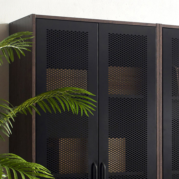 Klair Living Two-Door Farmhouse Wood Cabinet with Metal Mesh Doors in Rustic Gray