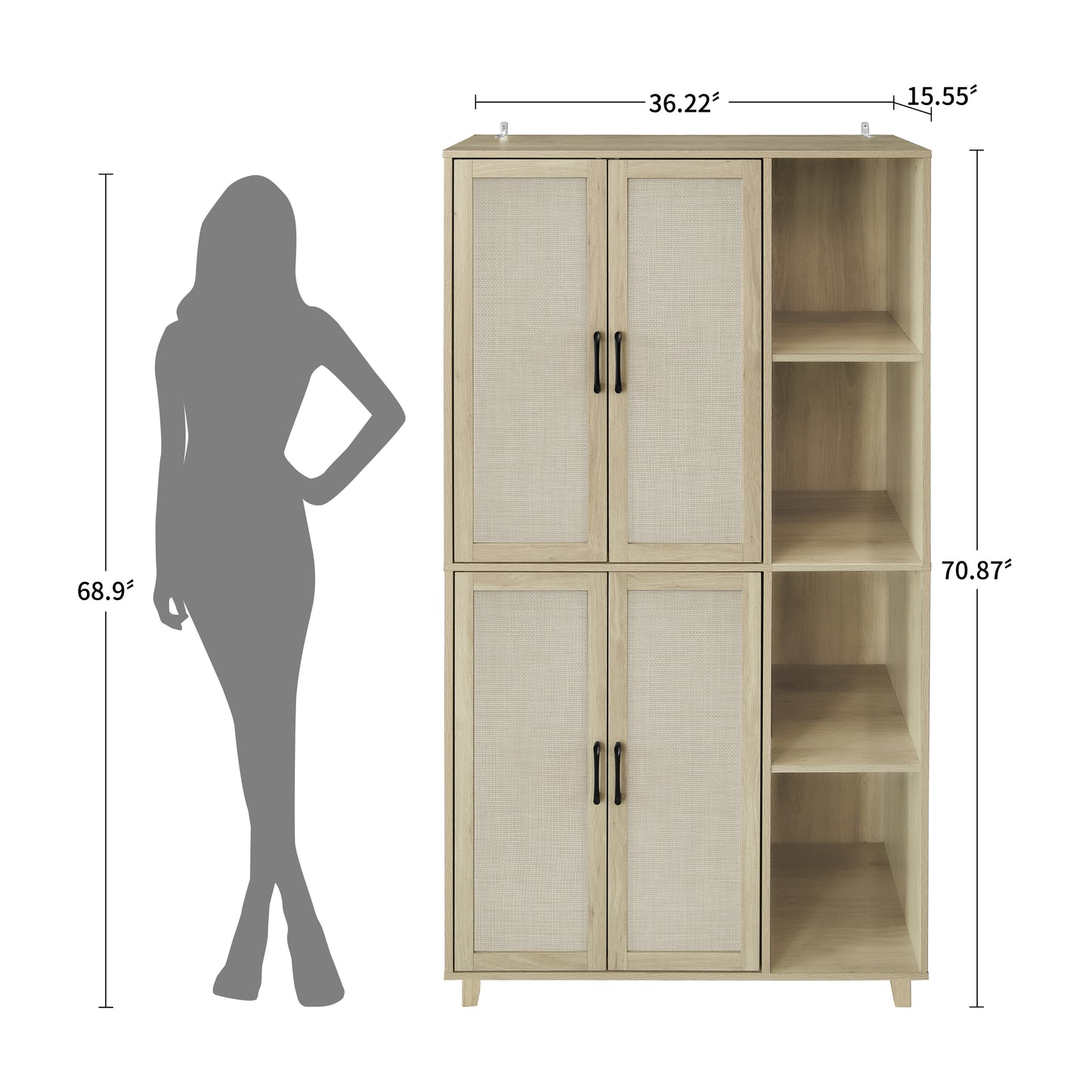 4 Door Cabinet with 4 Adjustable Shelves Storage Cabinet 72" Tall