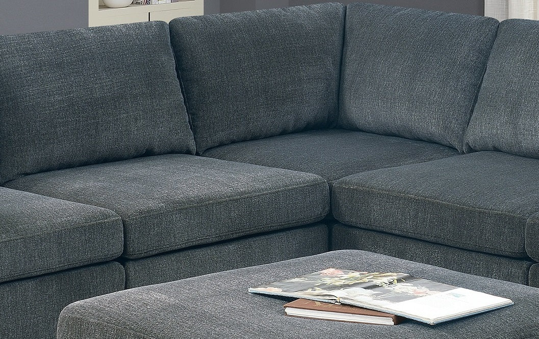 Grey Chenille Modular Sectional 6pc Set Corner Sectional Modern Couch 3x Corner Wedge 2x Armless Chairs and 1x Ottoman Plywood