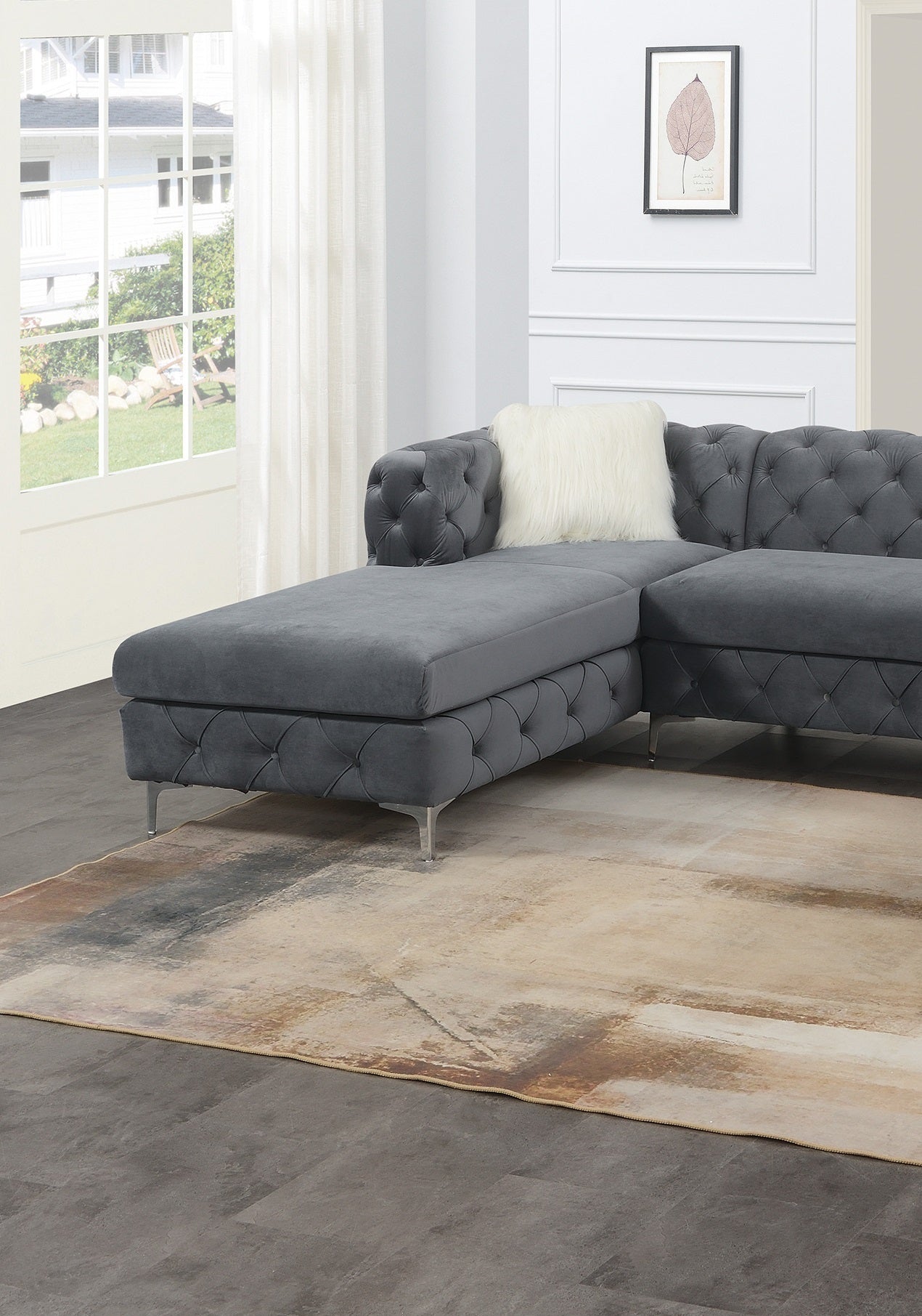Gorgeous U-Sectional Grey Velvet Tufted Cushion Couch with Chaise and Armless Loveseat – Ideal Living Room Centerpiece