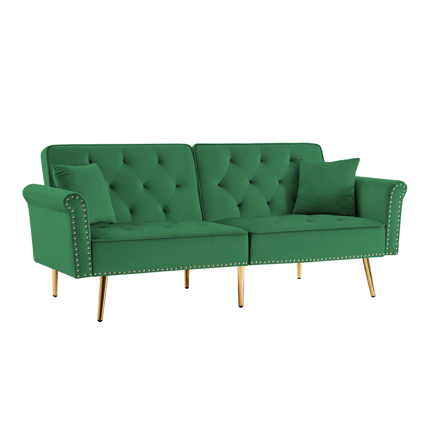 Modern Velvet Tufted Sofa Couch with 2 Pillows, Nailhead Trim, Loveseat Sofa Bed