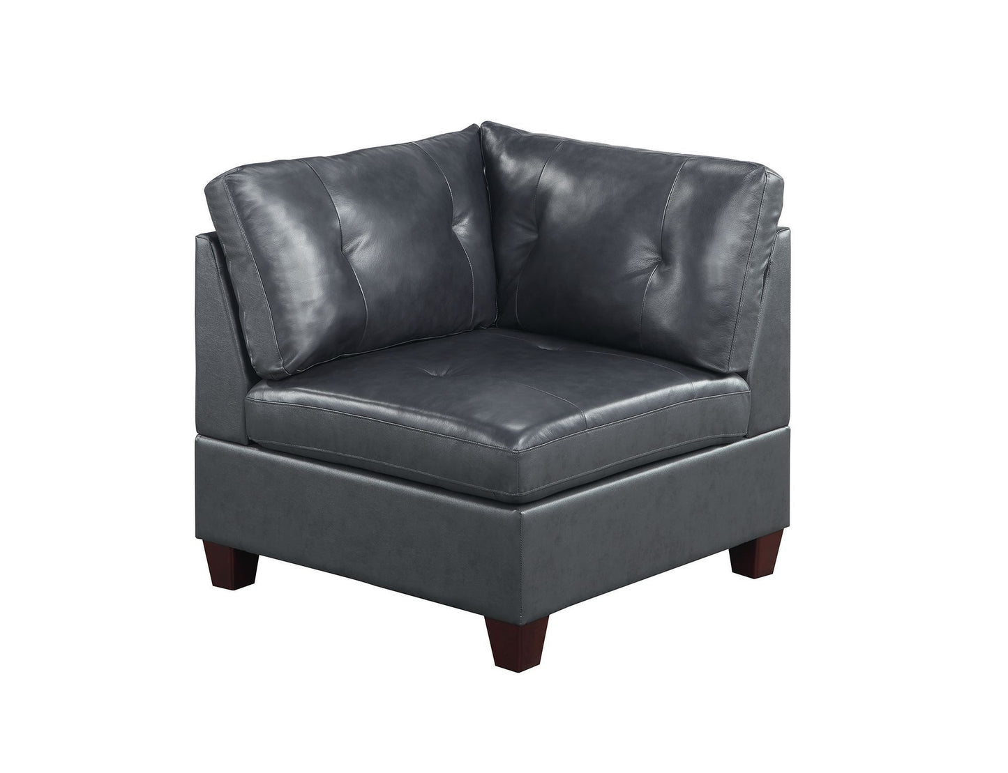 Genuine Leather Black Tufted 6pc Sectional Set - Corner Wedge, Armless Chair, Ottomans - Living Room Furniture Sofa Couch