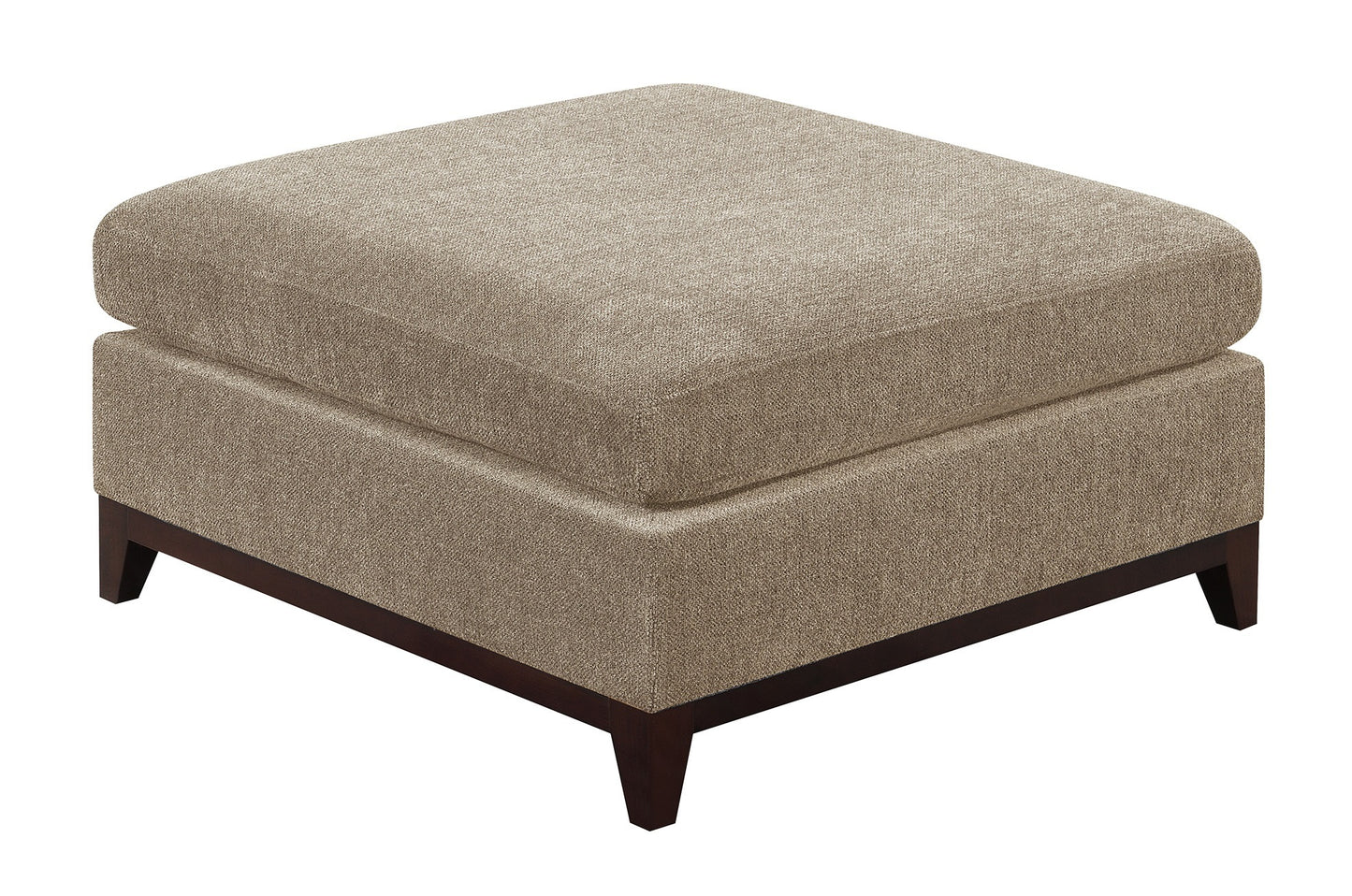 Camel Chenille Fabric Modular Sectional 6pc Set: L-Sectional Couch, Corner Wedge, Armless Chairs, Ottomans, Tufted Back, Wooden Base
