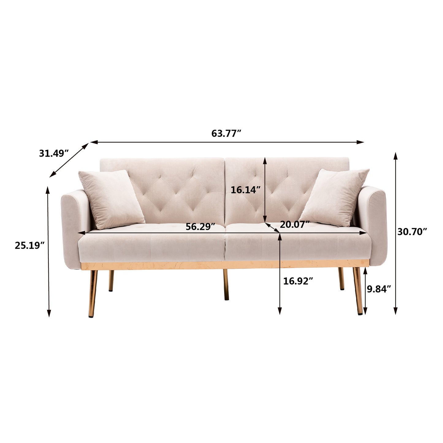 Velvet Accent Sofa with Rose Gold Metal Feet - Stylish Loveseat Sofa, Elegant Design, Rose Gold Accents, Multiple Colors and Sizes Available