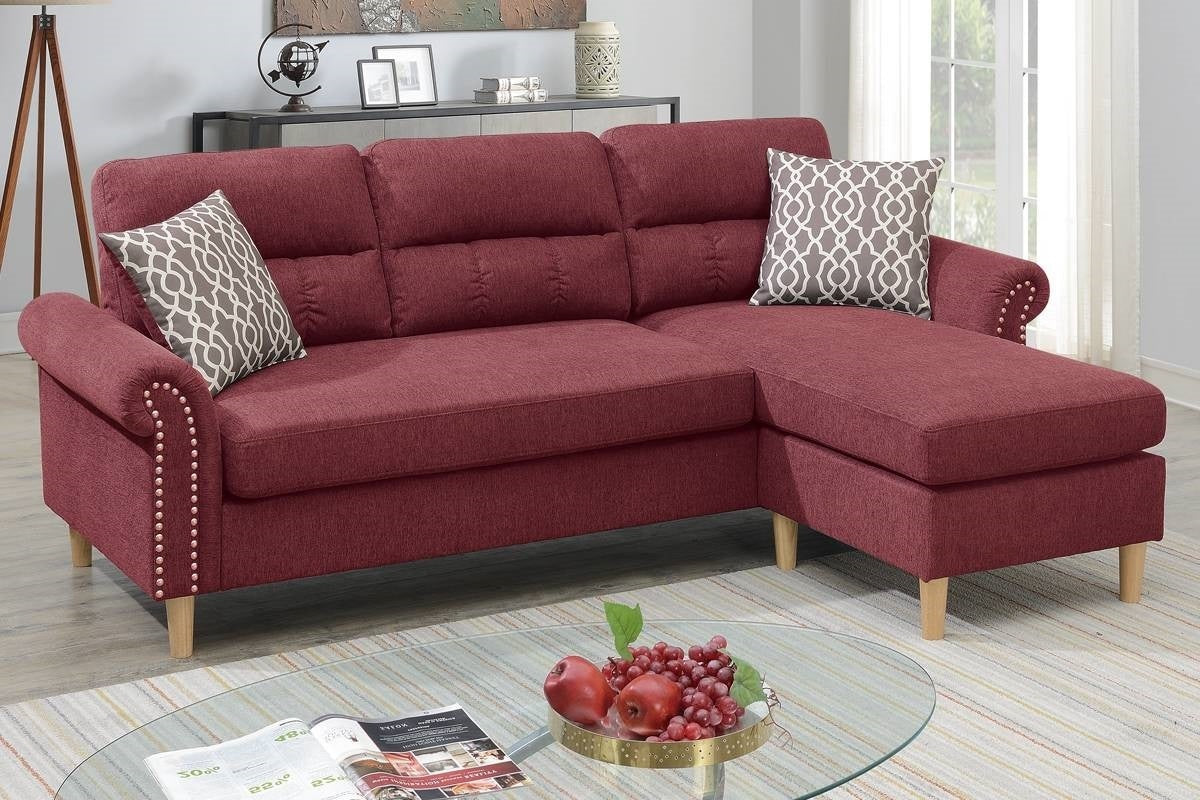 Paparika Red Polyfiber Reversible Sectional Sofa Set with Chaise, Pillows, Plush Cushion, and Nailheads - Luxurious Comfort for Your Living Space