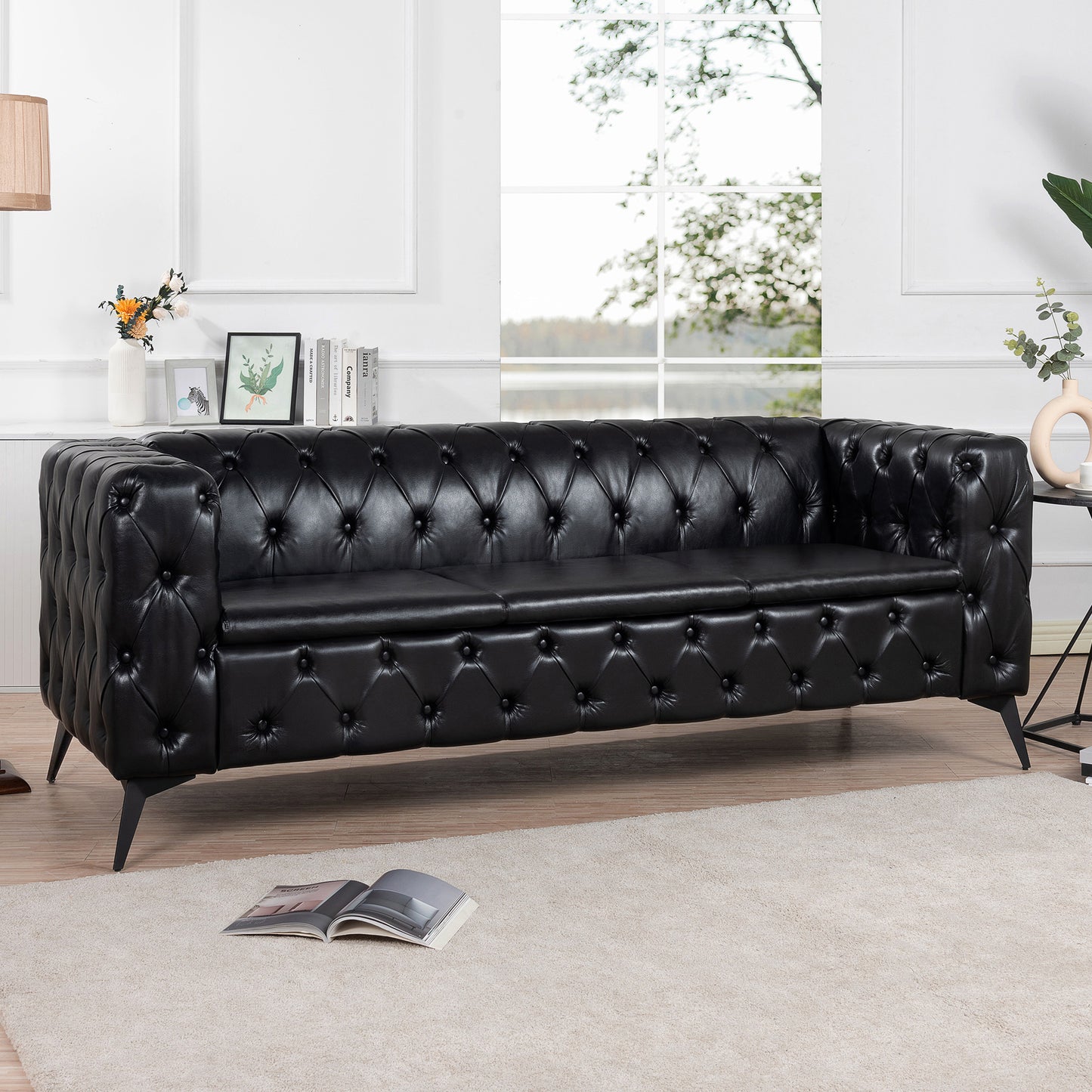 Traditional Square Arm Removable Cushion 3 Seater Sofa, 84.06" Width, Various Colors