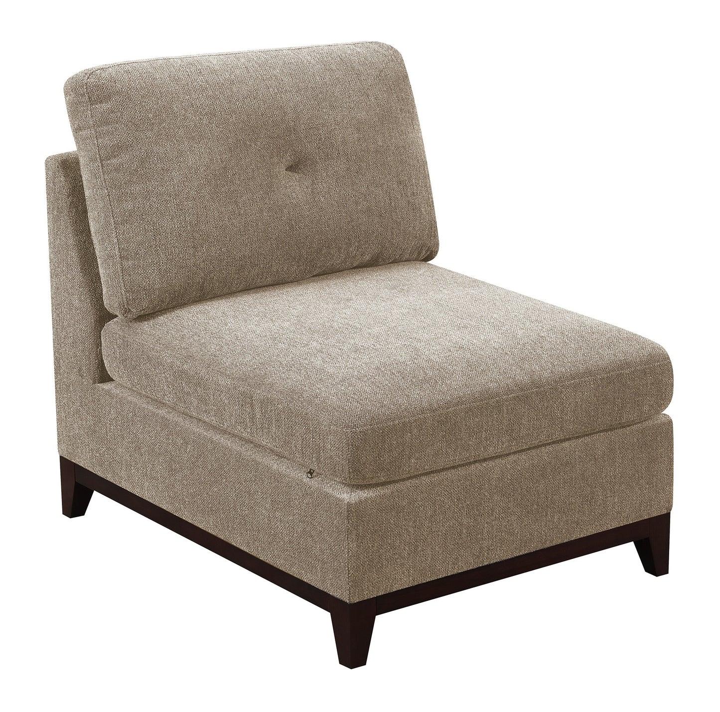 Camel Chenille Fabric Modular Sectional 6pc Set: L-Sectional Couch, Corner Wedge, Armless Chairs, Ottomans, Tufted Back, Wooden Base