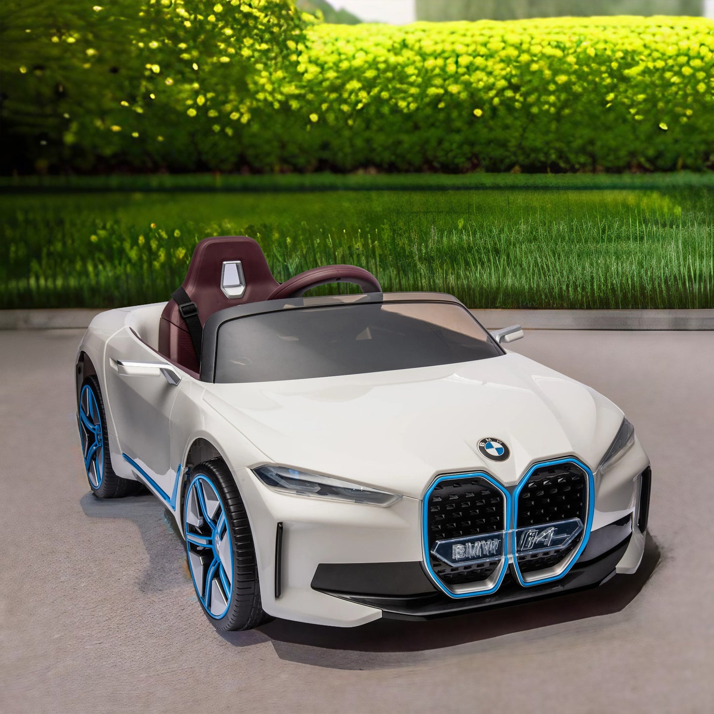 Licensed BMW I4 12V Kids Ride-On Car: 2.4G Remote Control, Electric, 3-Speed, Power Display, USB, MP3, Bluetooth, LED Lights, Safety Belt, Story - Black