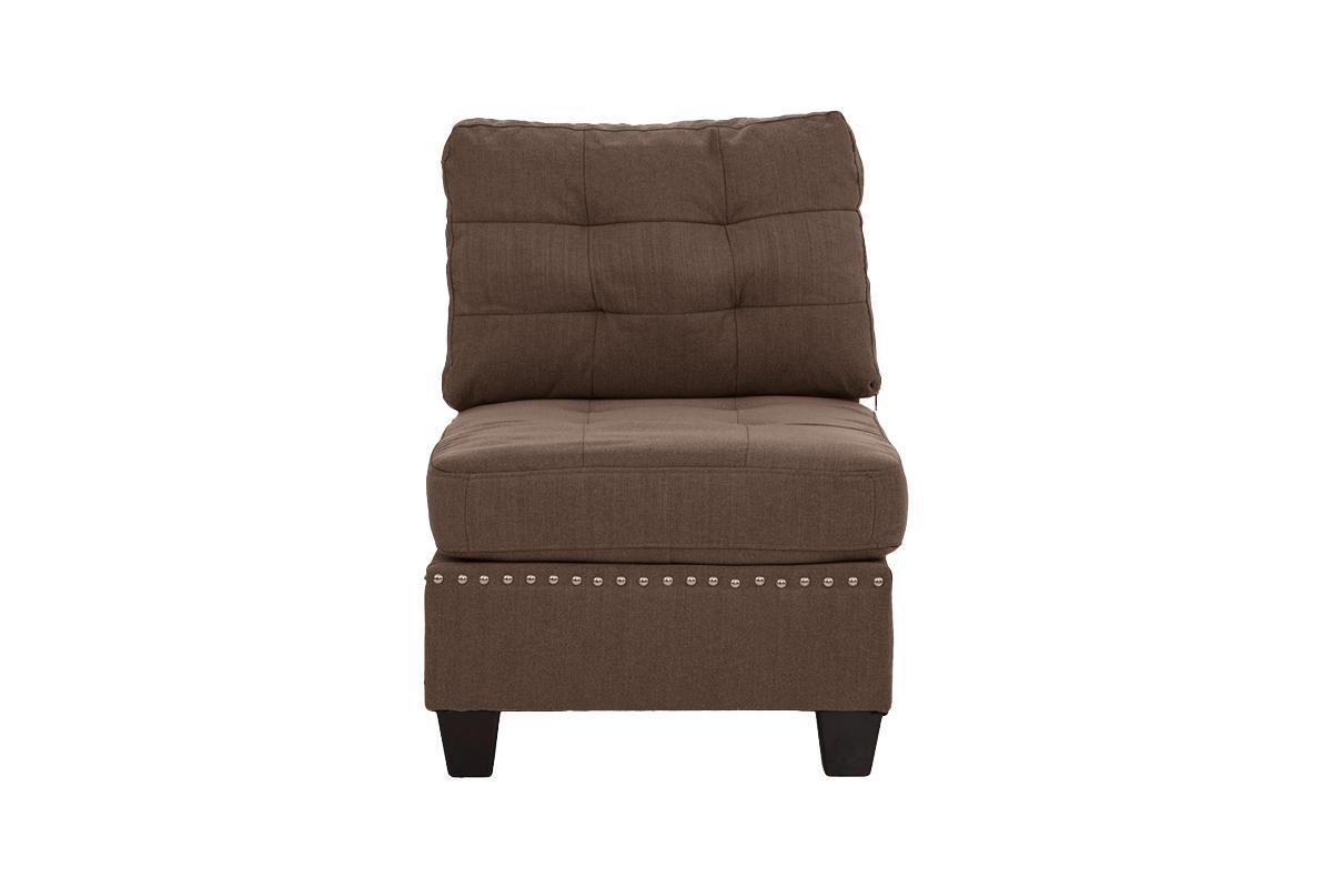Contemporary Modular Sectional 8pc Set Living Room Furniture - Black Coffee Linen Like Fabric, Tufted Nail heads, Corner L-Sectional with 3x Corner Wedge, 3x Armless Chair, and 2x Ottoman