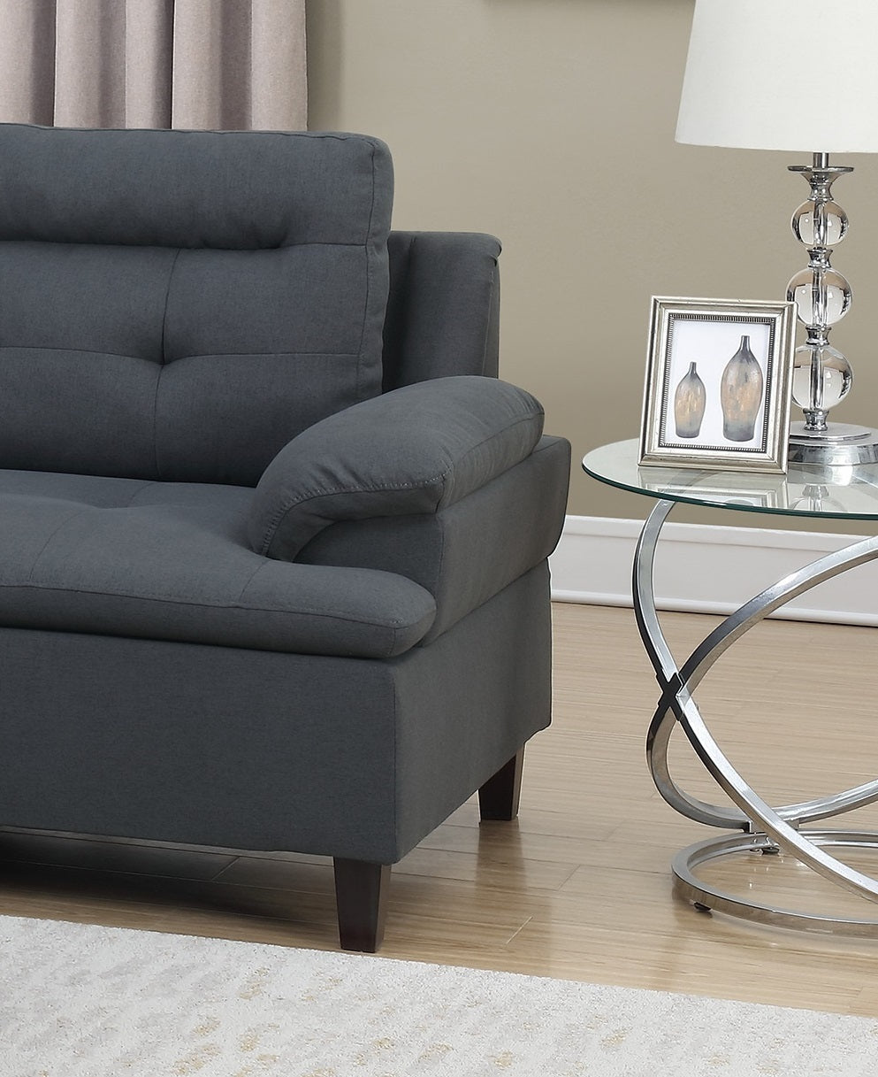 Living Room Furniture Charcoal Cushion Sectional with Ottoman - Linen Like Fabric Sofa Chaise