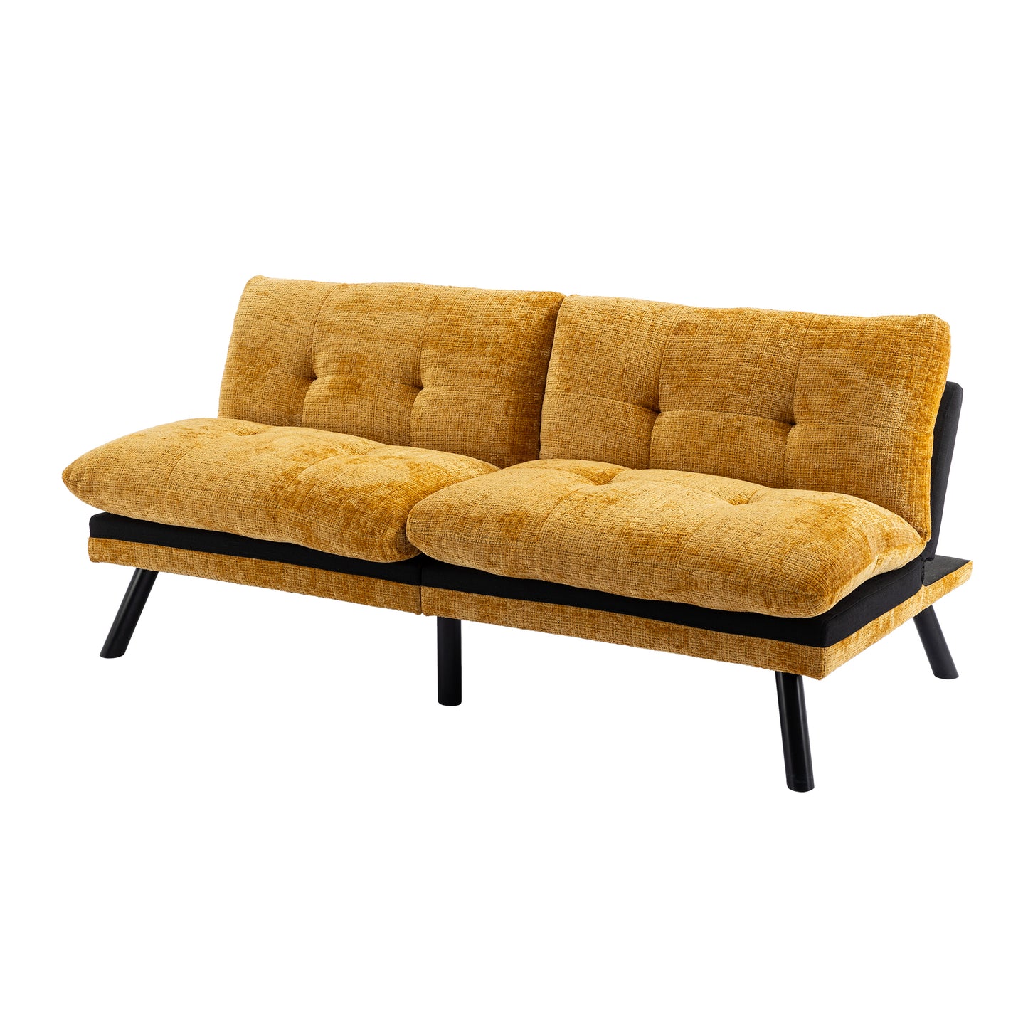 Convertible Sofa Bed Loveseat Futon Bed Adjustable Lounge Couch with Metal Legs, Breathable Chenille-Yellow. Perfect for Compact Living Spaces.