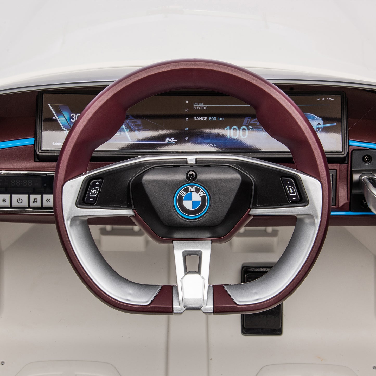 Licensed BMW I4 12V Kids Ride-On Car: 2.4G Remote Control, Electric, 3-Speed, Power Display, USB, MP3, Bluetooth, LED Lights, Safety Belt, Story - Black