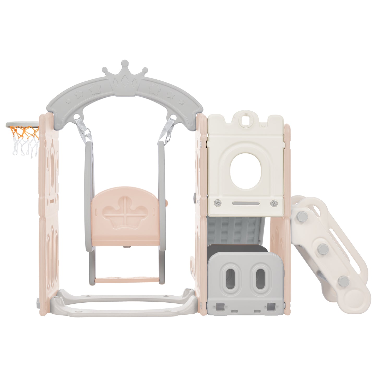 Toddler Slide and Swing Set 5 in 1: Freestanding Kids Playground Climber Slide Playset with Basketball Hoop for Indoor & Outdoor Fun, Perfect for Babies - Multi-Color & Size Options Available
