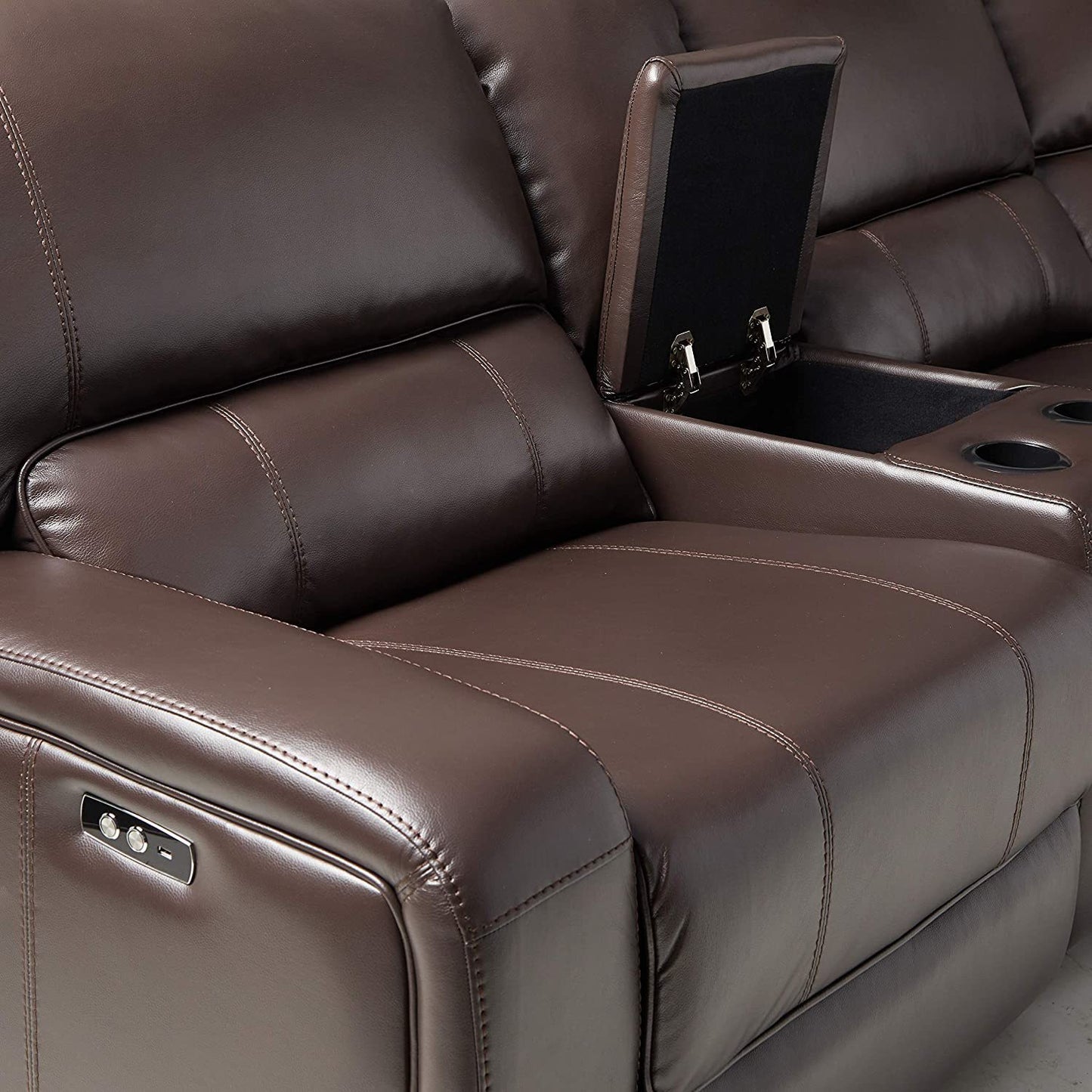 Saul Sectional Sofa (Power Motion/USB) in Espresso Leather-Aire - Comfortable and Stylish Seating Solution with Convenient Power Motion and USB Ports - Espresso Leather-Aire Upholstery in 54155 Size