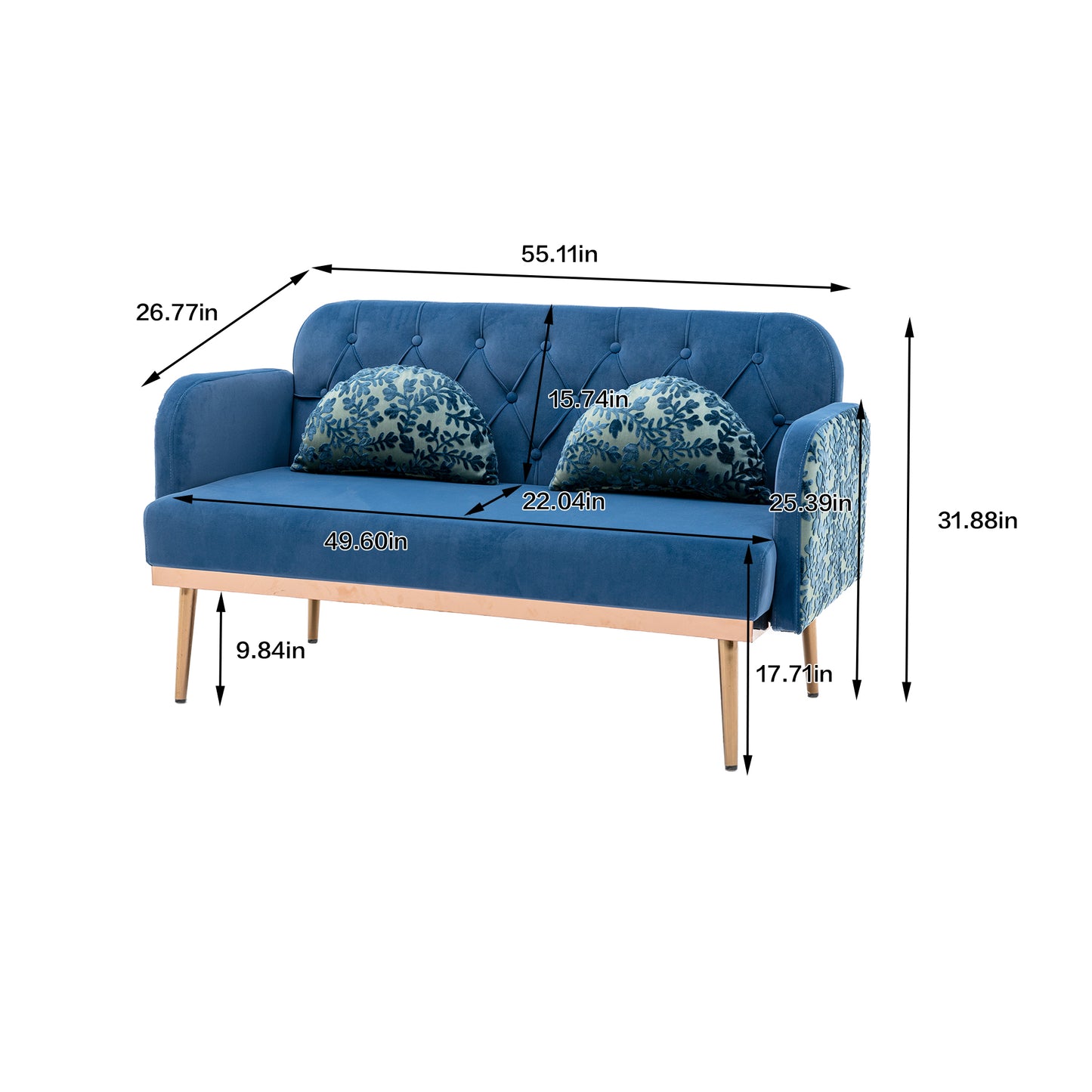 COOLMORE Velvet Sofa: Accent Loveseat with Metal Feet - Stylish, Comfortable, and Durable Furniture for Your Living Space