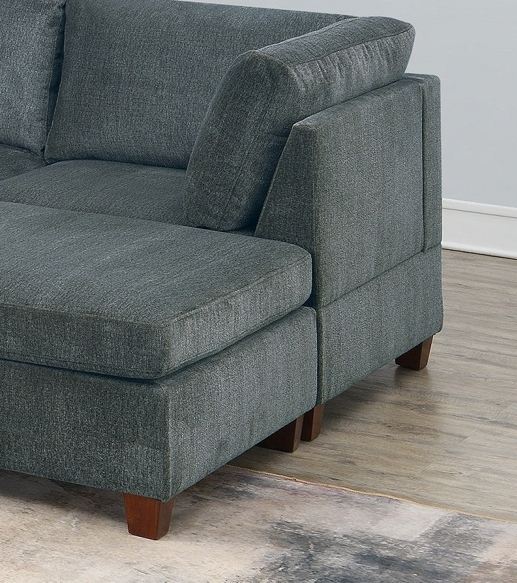 Living Room Furniture Grey Chenille Modular Sectional Set - Large Family U-Sectional Modern Couch 3x Corner Wedge 4x Armless Chairs and 2x Ottoman Plywood