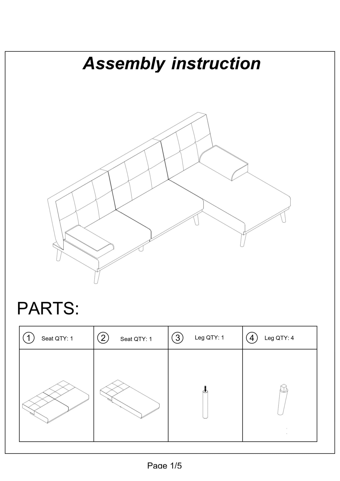 Blue Grey Polyfiber 2pc Sectional Sofa Set: Solid Wood Legs, Tufted Couch, Adjustable Sofa Chaise