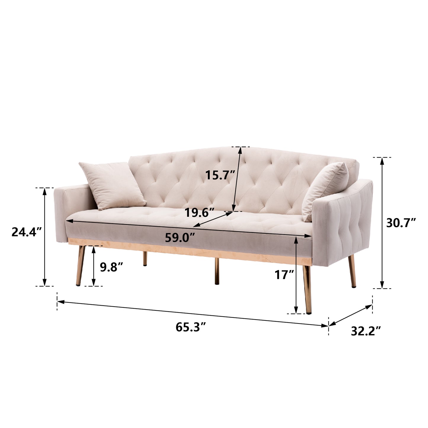 COOLMORE Beige Velvet Sofa: Accent Loveseat with Stainless Feet