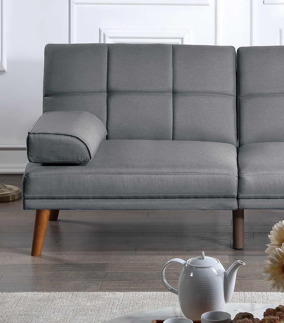Blue Grey Polyfiber 2pc Sectional Sofa Set: Solid Wood Legs, Tufted Couch, Adjustable Sofa Chaise