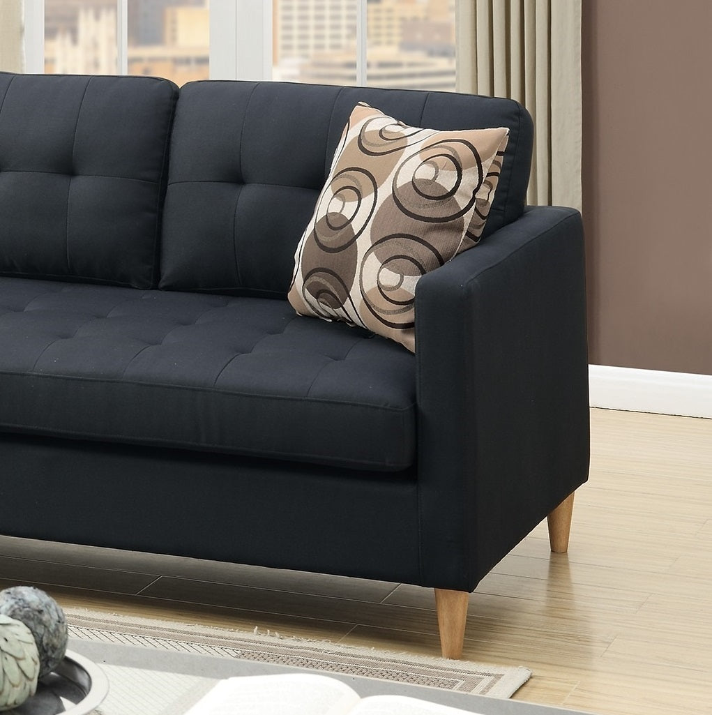 Black Polyfiber Sectional Sofa Living Room Furniture with Reversible Chaise, Pillows, Tufted Back, and Modular Design