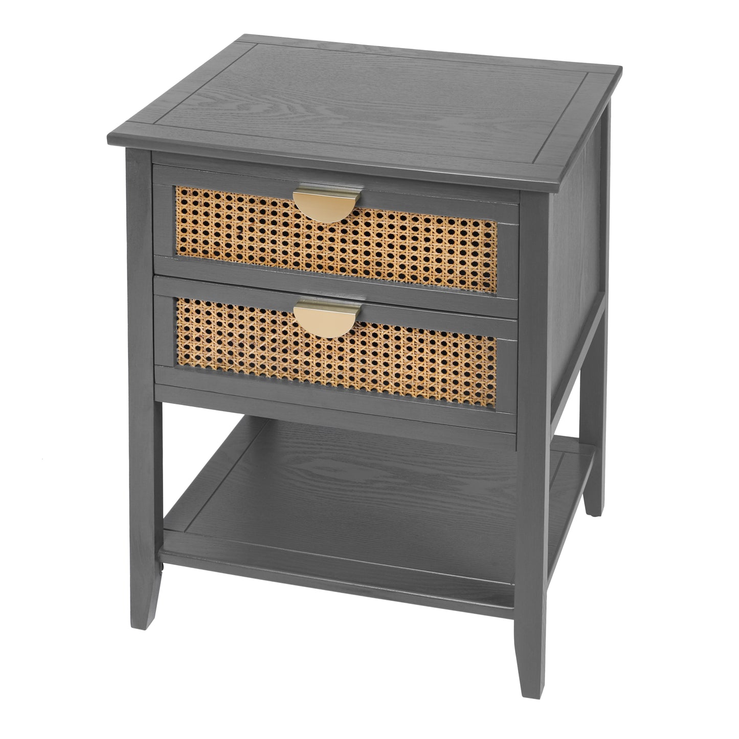 2 Drawer Side Table Nightstand Natural Rattan End Table for Bedroom