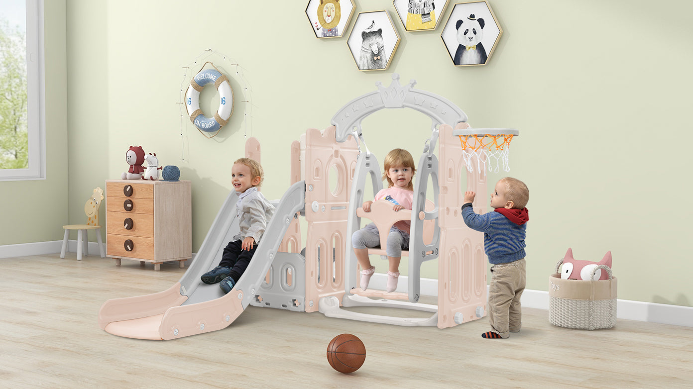 Toddler Slide and Swing Set 5 in 1: Freestanding Kids Playground Climber Slide Playset with Basketball Hoop for Indoor & Outdoor Fun, Perfect for Babies - Multi-Color & Size Options Available