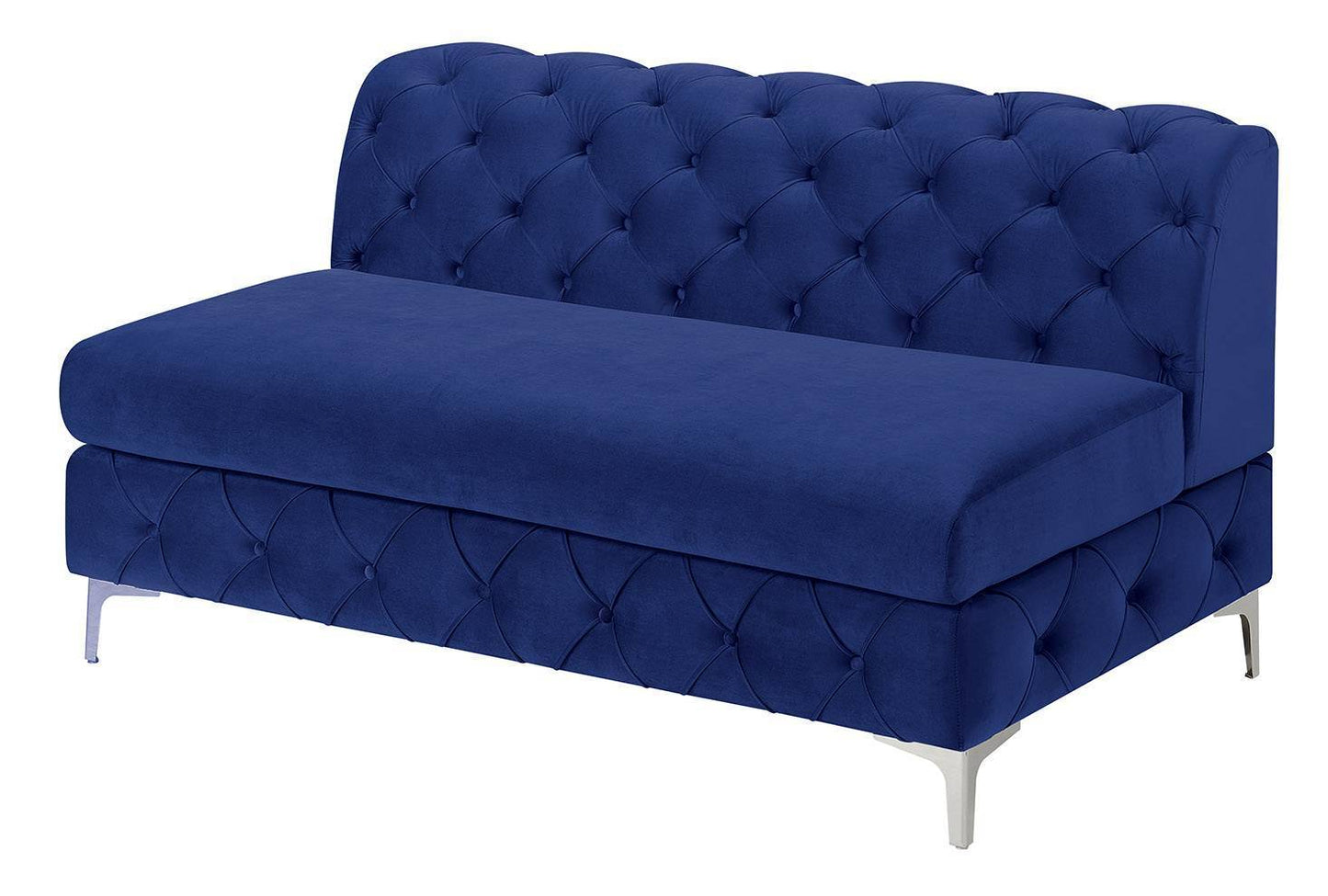 Gorgeous U-Sectional Indigo Velvet Tufted Cushion Couch with LAF and RAF Chaise Armless Loveseat - Elegant and Comfortable Living Room Furniture