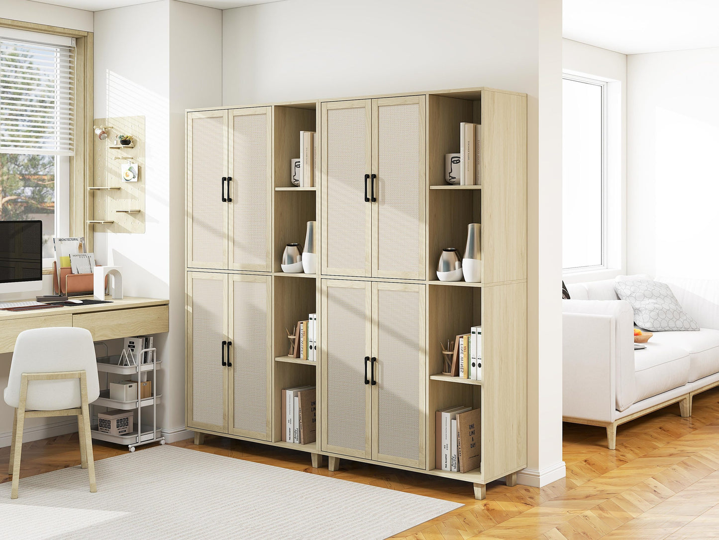4 Door Cabinet with 4 Adjustable Shelves Storage Cabinet 72" Tall