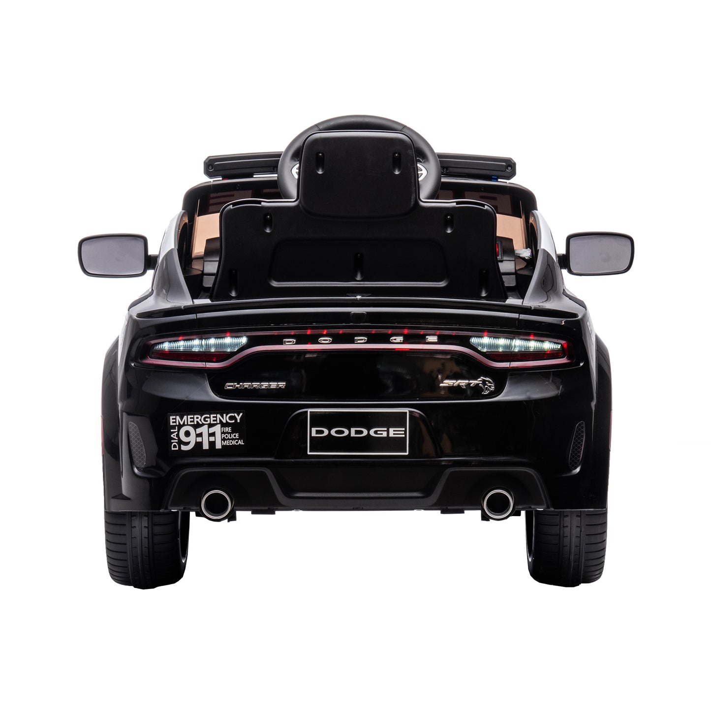 12V Licensed Dodge Charger Kids Ride On Police Car | Remote Control, Adjustable Speeds, Power Display | USB, MP3, Bluetooth, LED Lights | Four-Wheel Suspension, Slow Start | Black