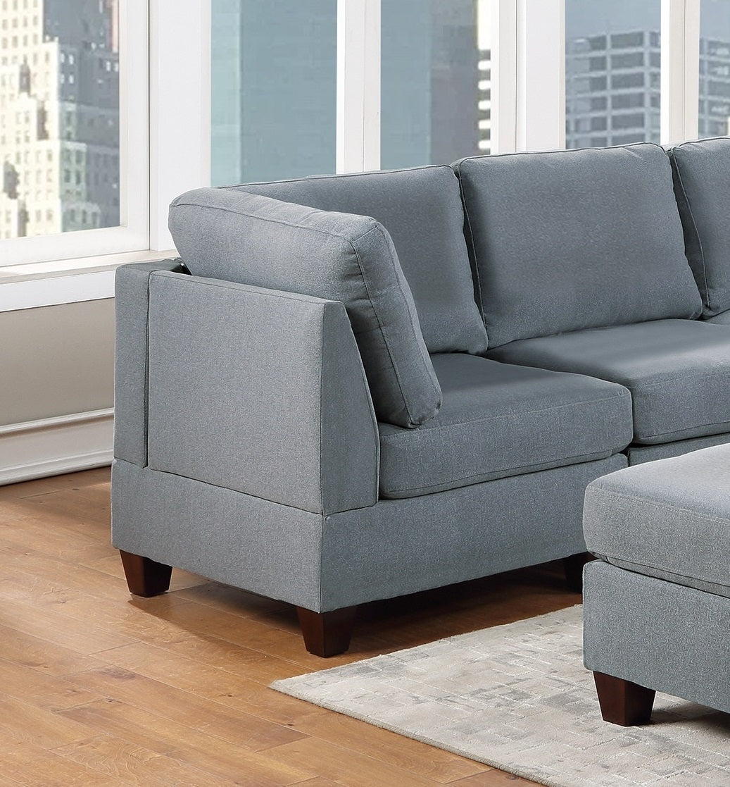 Modular Sofa Set 6pc Living Room Furniture Grey Linen Fabric Corner Wedge, Armless Chair, Ottoman