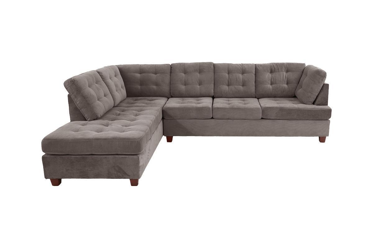 Living Room Sectional Sofa: Waffle Suede Charcoal Color, Tufted Cushion, Contemporary Design (NO OTTOMAN)