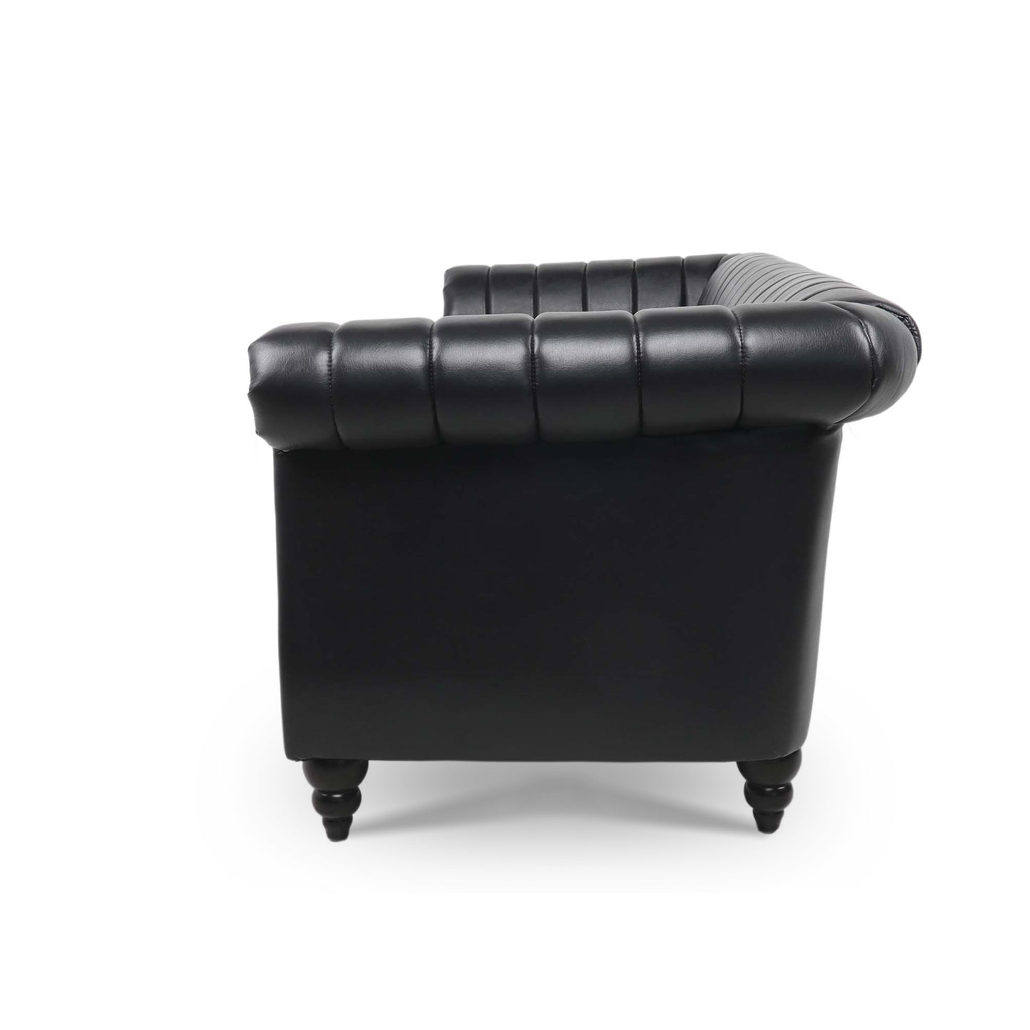 83.46'' Black PU Rolled Arm Chesterfield Three Seater Sofa: Elegant, Comfortable, and Spacious