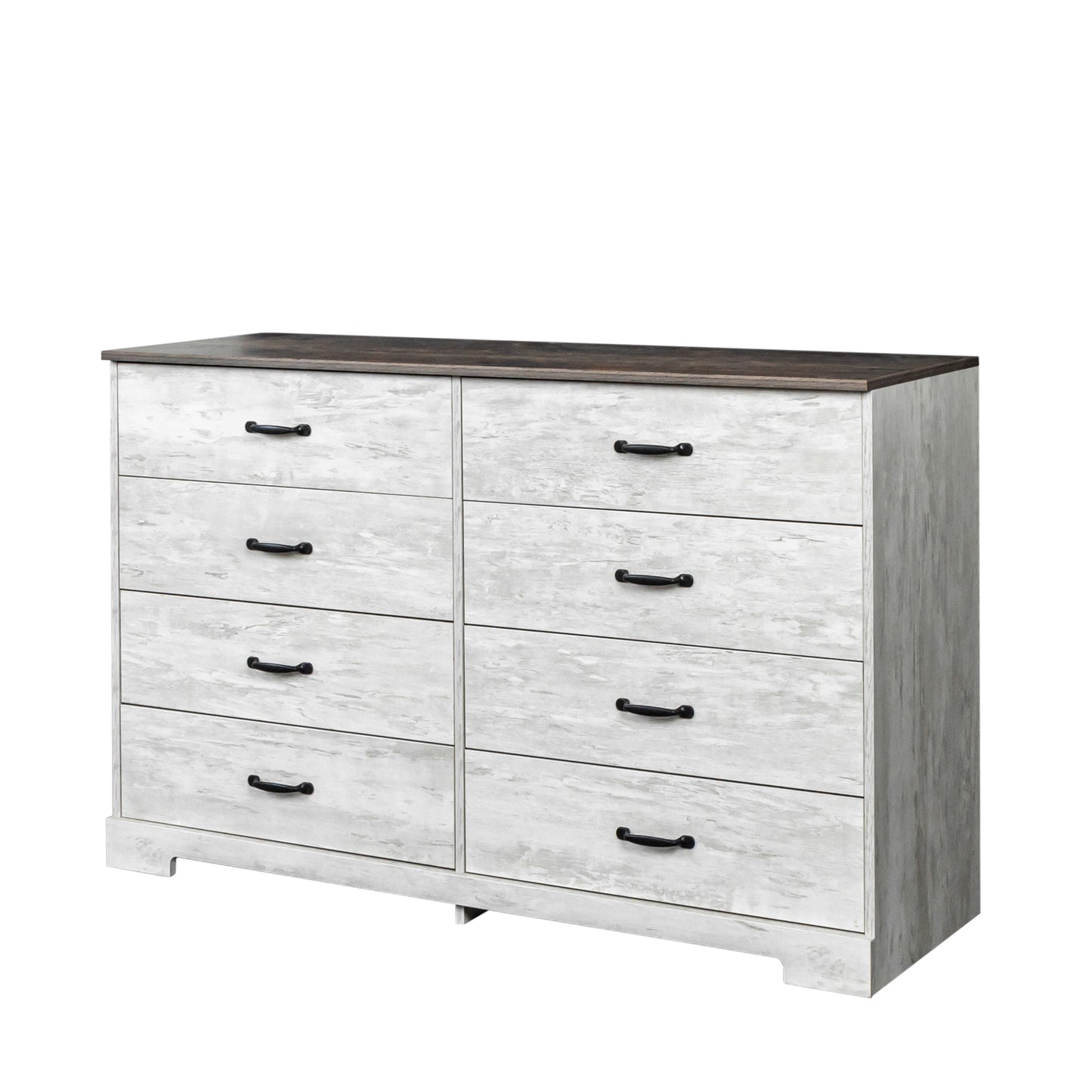 Modern white grey wood side cabinet with 8 drawers, 8 drawer white grey wood grain drawer cabinet , large storage space for Living Room Bedroom