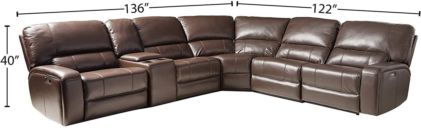 Saul Sectional Sofa (Power Motion/USB) in Espresso Leather-Aire - Comfortable and Stylish Seating Solution with Convenient Power Motion and USB Ports - Espresso Leather-Aire Upholstery in 54155 Size