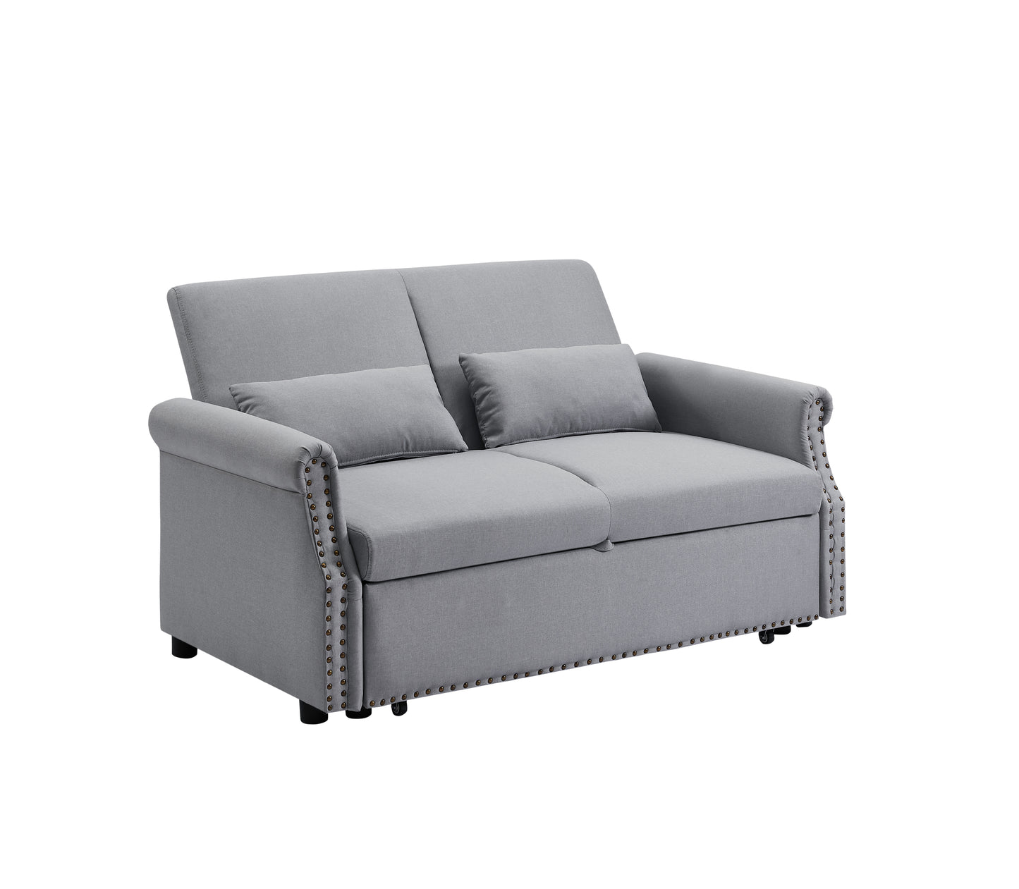 55" Pull Out Sleep Sofa Bed 2 Seater Loveseat with Adjustable Backrest and Lumbar Pillows for Apartment Office Living Room | Artemax Modern Couch