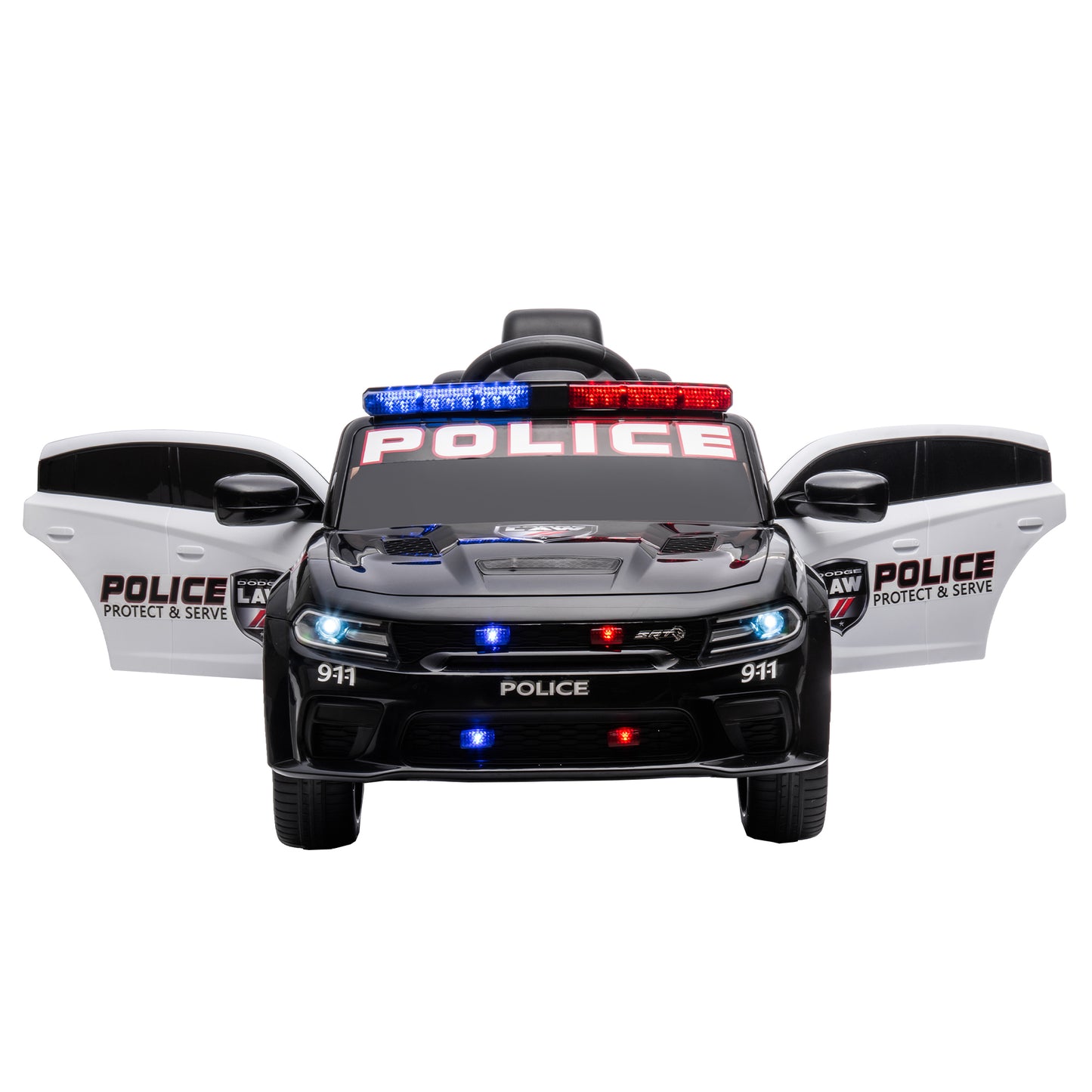 12V Licensed Dodge Charger Kids Ride On Police Car | Remote Control, Adjustable Speeds, Power Display | USB, MP3, Bluetooth, LED Lights | Four-Wheel Suspension, Slow Start | Black