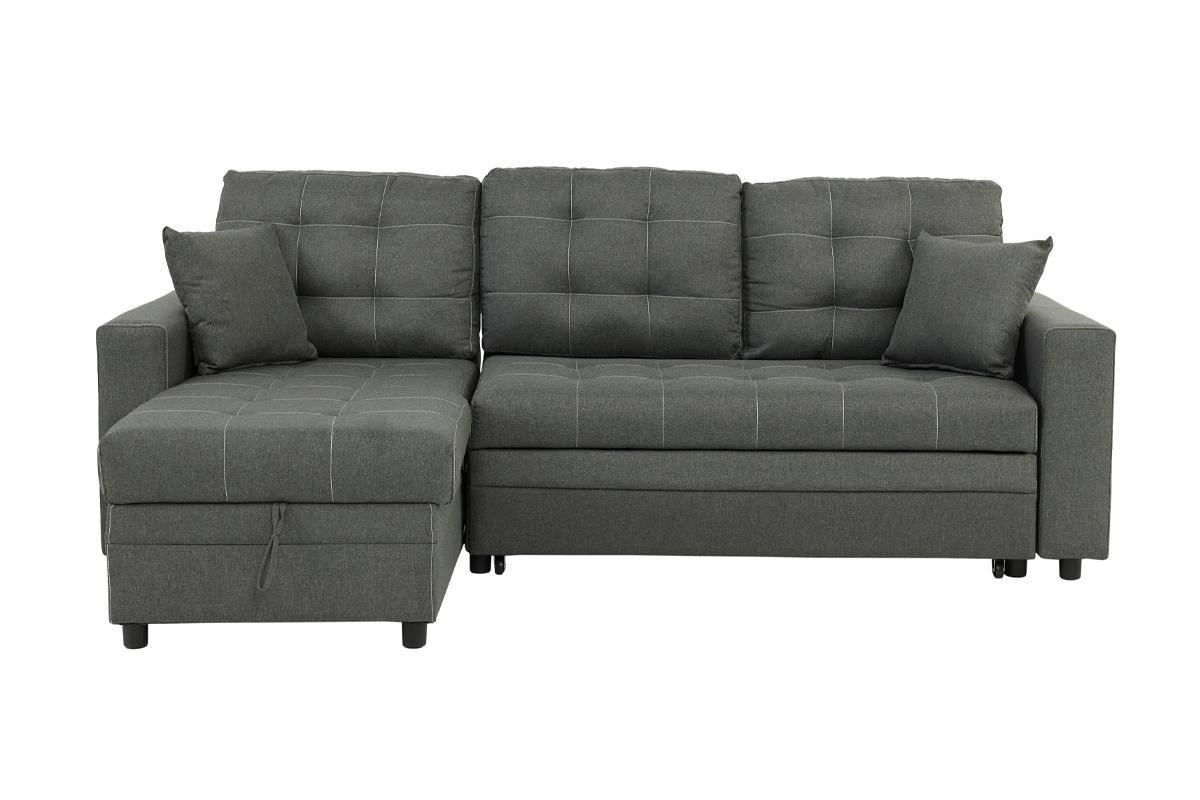 Convertible Sectional Pull Out Bed Sofa Chaise with Reversible Storage, Ash Black Polyfiber Tufted Couch Lounge - Various Sizes Available