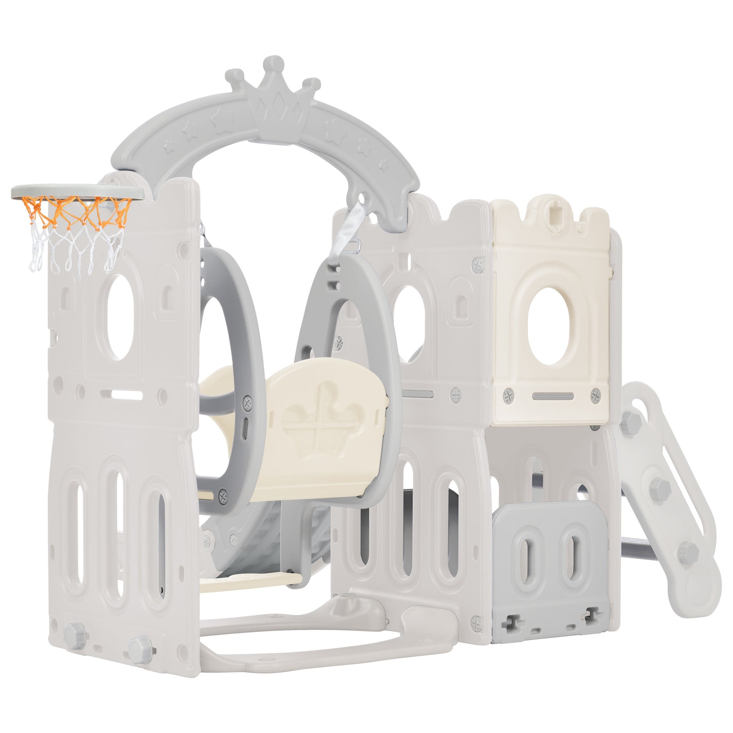 Toddler Slide and Swing Set: 5 in 1, Kids Playground Climber Slide Playset with Basketball Hoop, Freestanding Combination for Indoor & Outdoor Use
