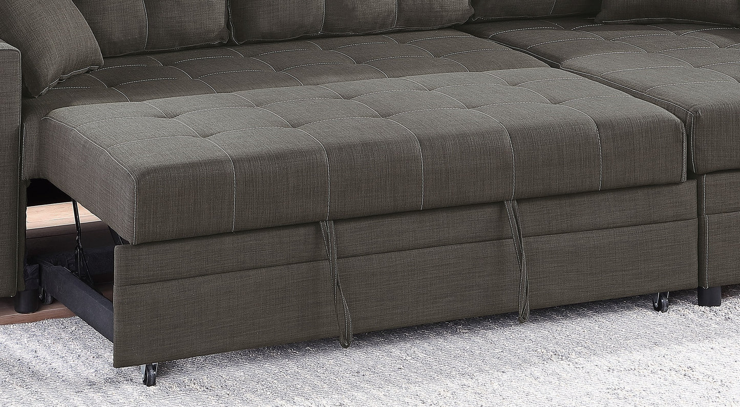Convertible Sectional Pull Out Bed Sofa Chaise with Reversible Storage, Ash Black Polyfiber Tufted Couch Lounge - Various Sizes Available
